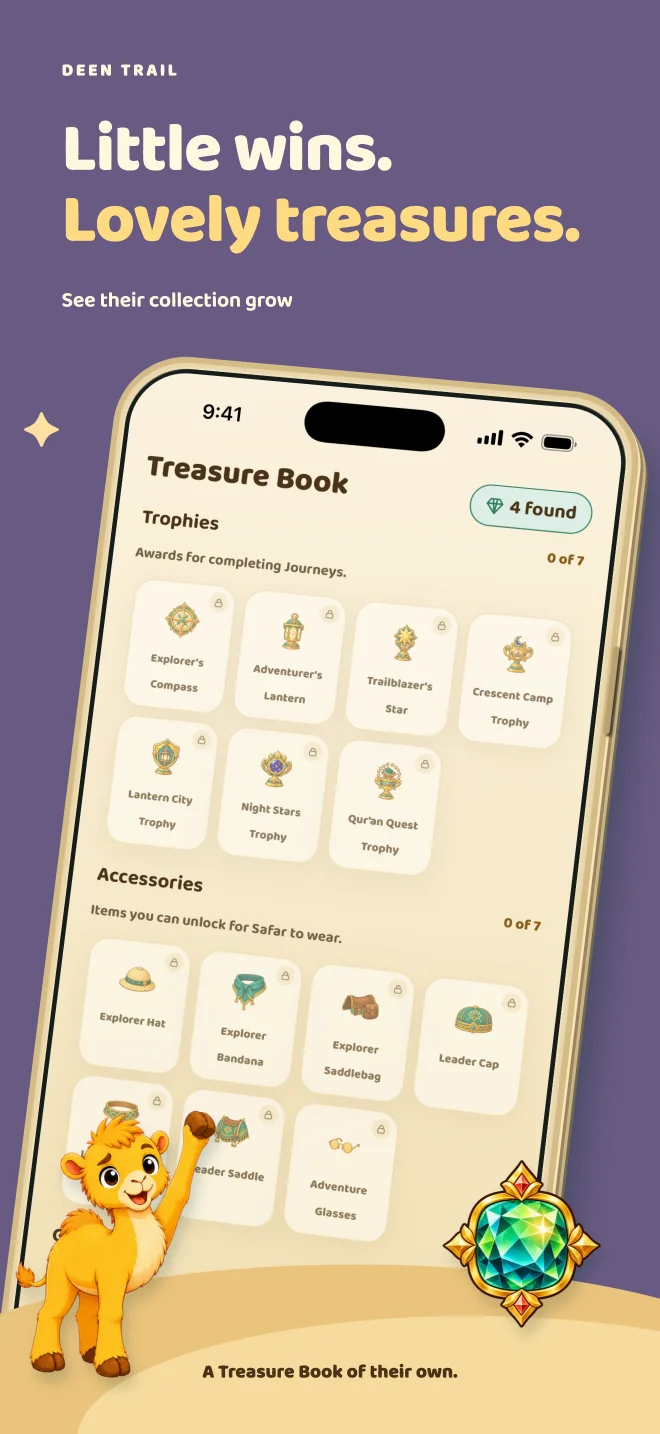 Deen Trail Treasure Book showing earned collectibles