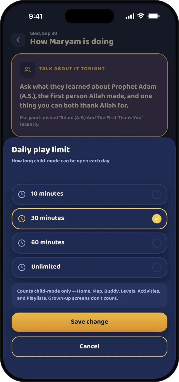 The Deen Trail parent controls