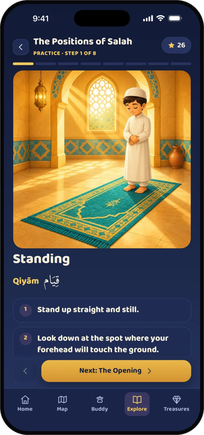 Guided salah practice: the standing position